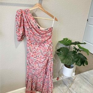 Floral Pink One-Shoulder Dress
